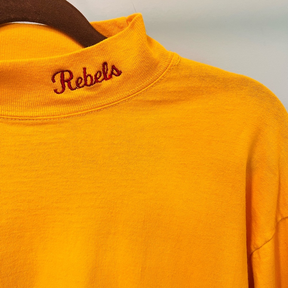 Streetwear Embroidered “Rebels” Yellow Turtle-neck Tee
